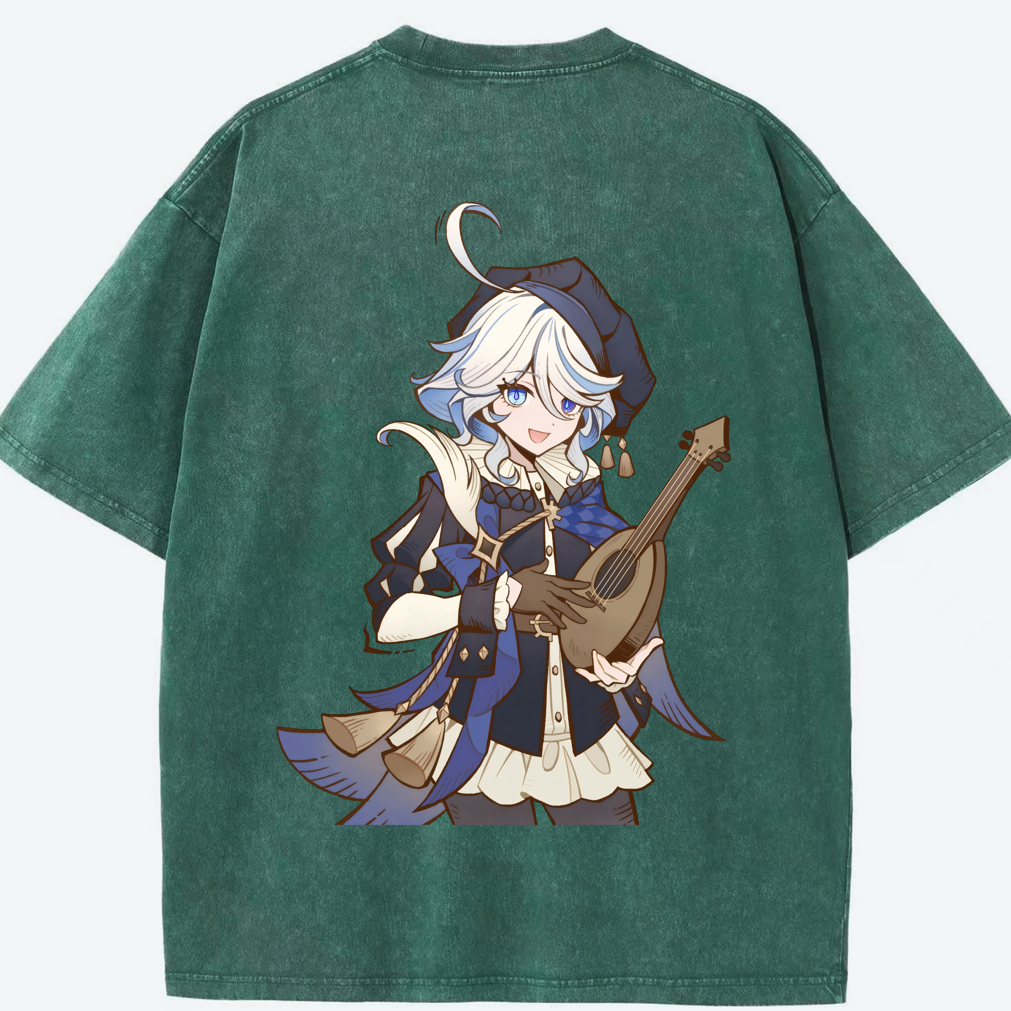 げんし神 フリーナ genshin Furina 綿100% ヴィンテージ風 半袖Tシャツ（背面プリント）